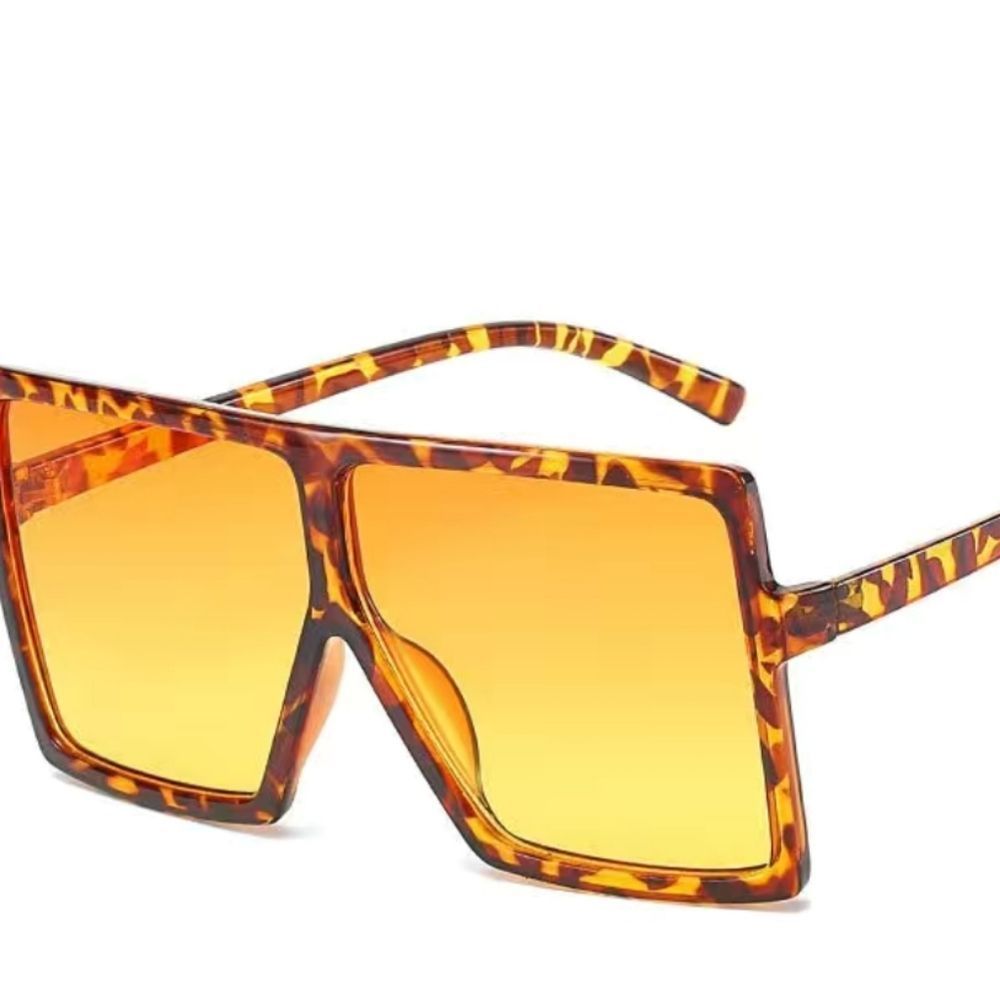 Brown And Yellow Animal Print Square Sunglasses